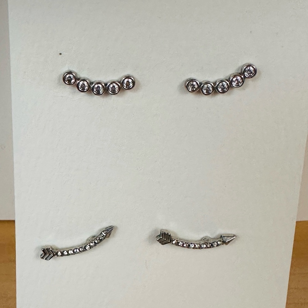 Rhinestone Ear Climbers - Silver Tone